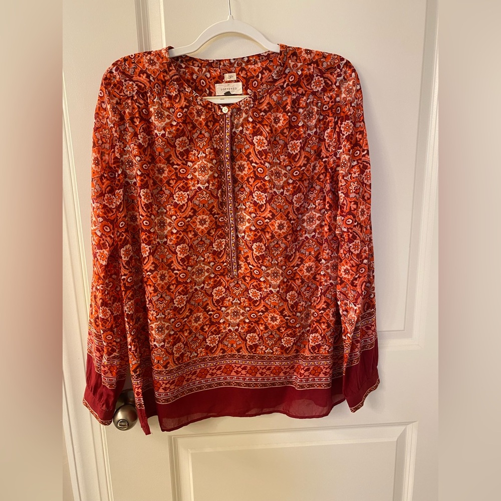 LOFT Red Patterned Blouse
